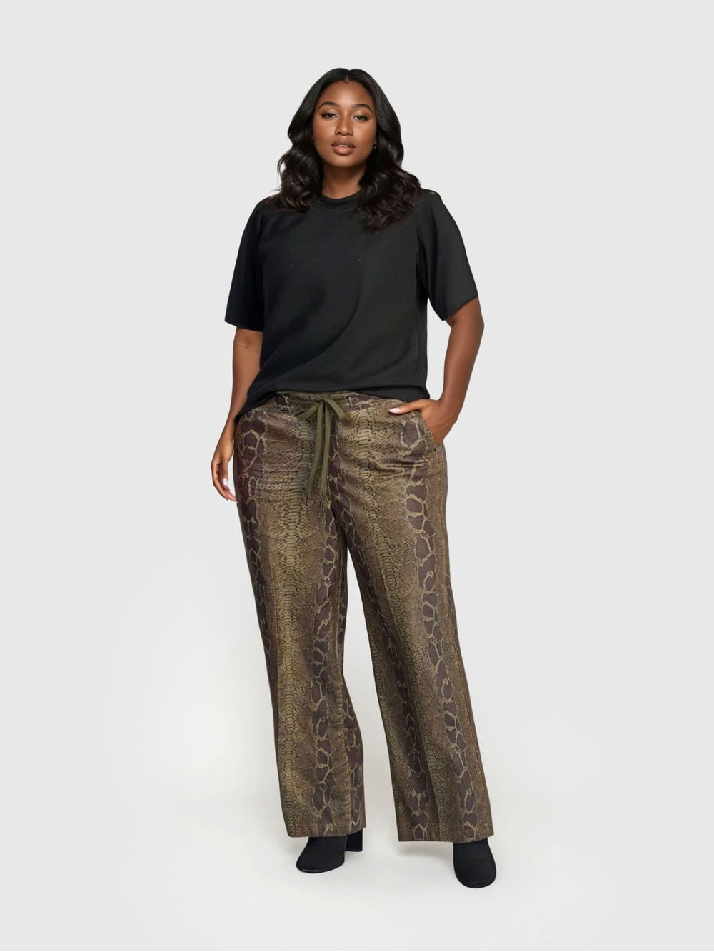 Alembika Python Wide Leg Stretch Drawstring Reptile Pants